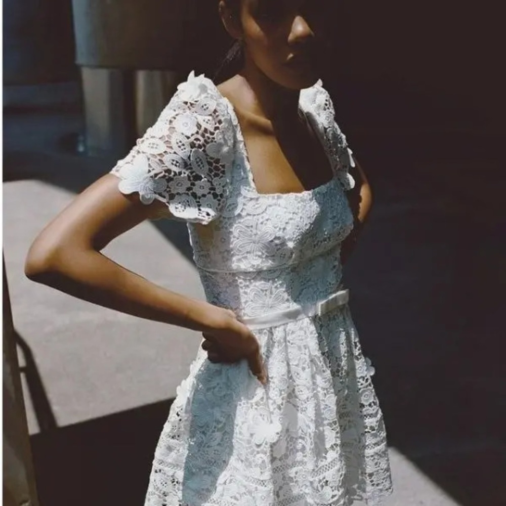 Self-Portrait White Guipure Lace Midi Dress NWT Size 10 - Picture 2 of 10